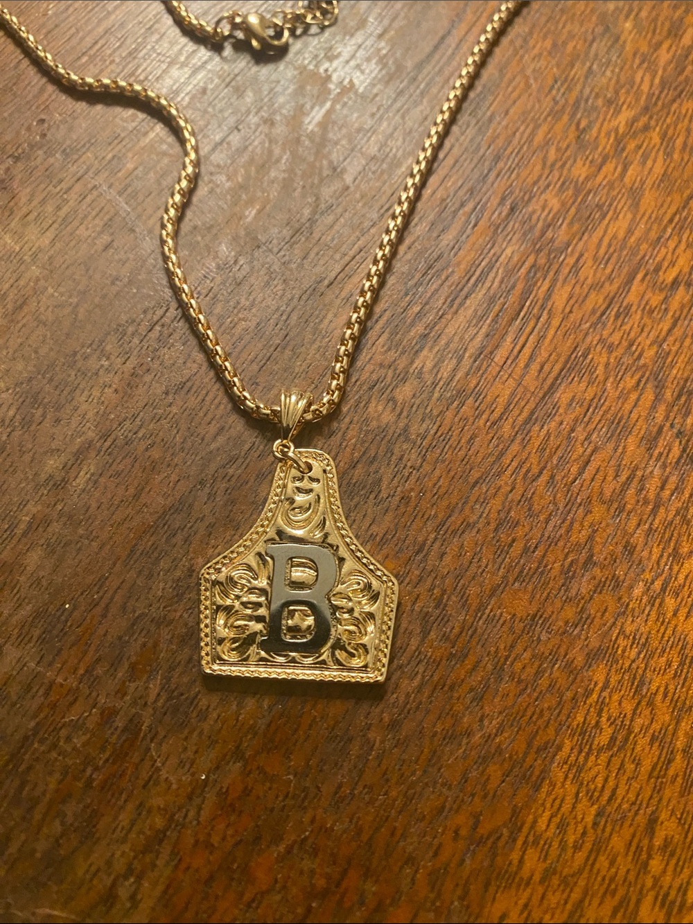 Initial Cow Tag Necklace Gold and Silver tone 
18” - 20” Chain